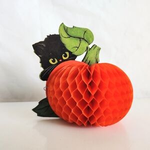 Vintage Hallmark Halloween Black Cat and Pumpkin Decoration